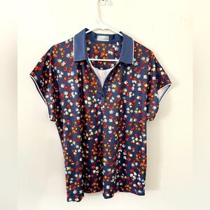 Callaway Opti-Dri Cap Sleeve Golf Polo Short Sleeve Shirt Floral Blue Indigo XL